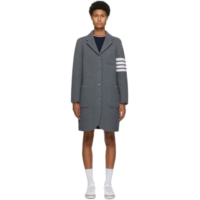 Thom Browne Grey Wool Links Stitch 4-bar Coat In 035 Med Gre