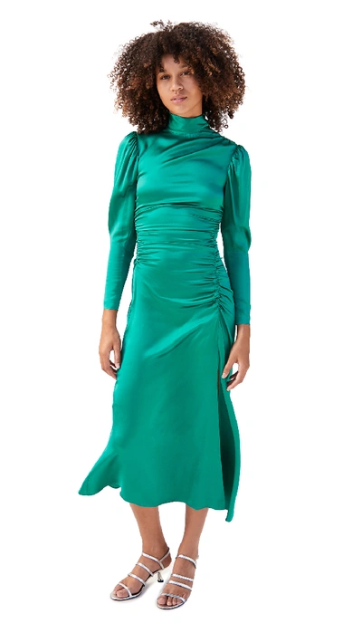 A.l.c Isabella Shirred Long-sleeve Midi Dress In Green