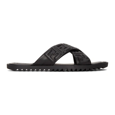 Fendi Embossed Ff Motif Flat Sandals In Black
