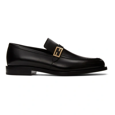 Fendi Leather Loafers With Logo In Black
