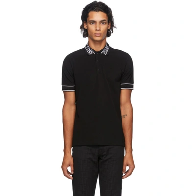Fendi Jacquard Logo Polo Shirt In Black