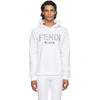 FENDI WHITE EMBROIDERED LOGO HOODIE