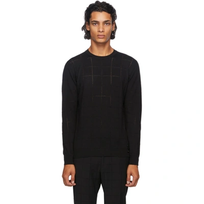 Fendi Pointelle Grid Wool Crewneck Sweater In Black