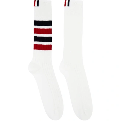Thom Browne White Chunky Rib 4-bar Mid-calf Socks