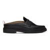 THOM BROWNE BLACK LIGHTWEIGHT SOLE SLIP-ON PENNY LOAFERS