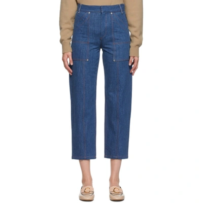 Chloé Contrast-stitch High-rise Straight-leg Jeans In Blue