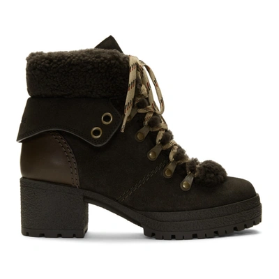See By Chloé Eileen Shearling-trimmed Leather Hiking Boots In Grey