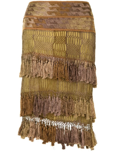 Pre-owned Gucci Tassel Net Skirt In Green