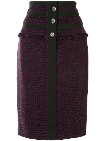 Pre-owned Chanel Woven Buttoned Skirt In Purple