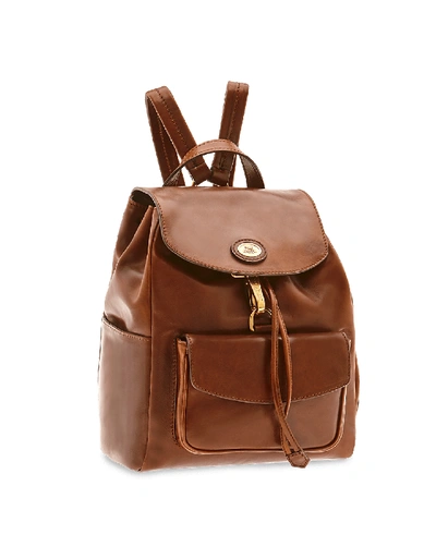 The Bridge Designer Handbags Story Donna Genuine Leather Backpack W/front Pocket In Marron