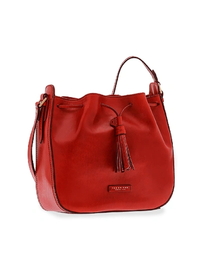 The Bridge Handbags Florentin Genuine Leather Bucket Bag In Rouge