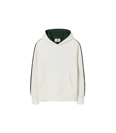 Tory Sport French Terry Two-tone Hoodie In Ivory Pearl/conifer