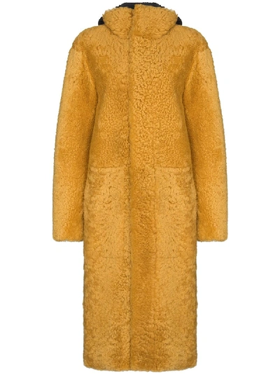 Bottega Veneta Shearling Hooded Mid-length Coat In Yellow