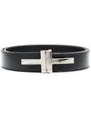 Tom Ford Logo-plaque Leather Belt In Black