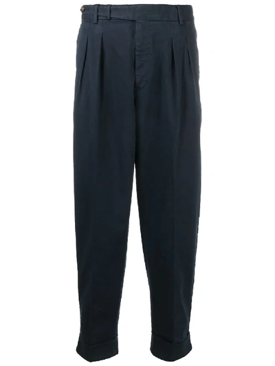 Pt01 Pleat-front Cropped Trousers In Blue