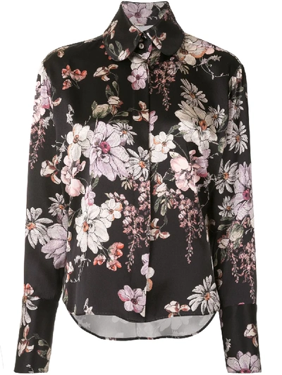 Adam Lippes Long-sleeve Floral-print Charmeuse Blouse In Multicolour