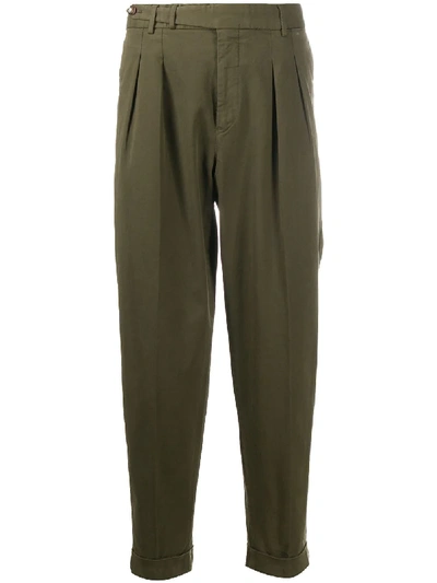 Pt01 Pleat-front Cropped Trousers In Green