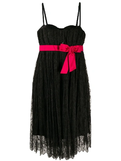 Pre-owned Dolce & Gabbana Bow Detail Lace Dress In Black