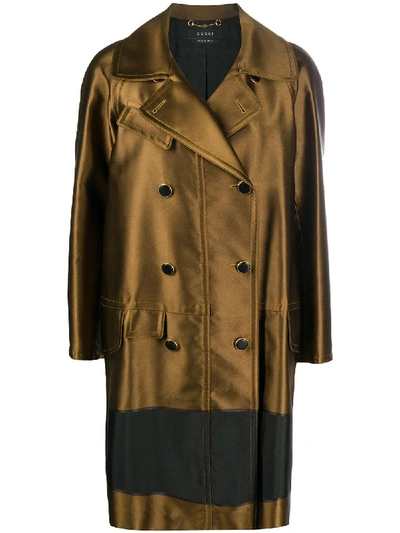 Pre-owned Gucci Metallic Double-breasted Coat In Brown