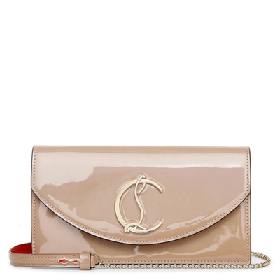 Christian Louboutin Loubi54 Patent Shimmer Nude Clutch In Nude/ Silver