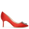 MANOLO BLAHNIK HANGISI 70 RED SATIN PUMPS