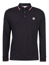 Moncler Patch-detail Long-sleeved Polo Shirt In Blue