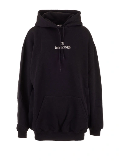 Balenciaga Logo-embroidered Cotton-jersey Hooded Sweatshirt In Black