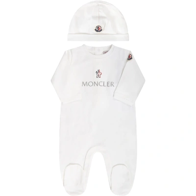 Moncler Babies' Cotton Interlock Romper & Hat In White