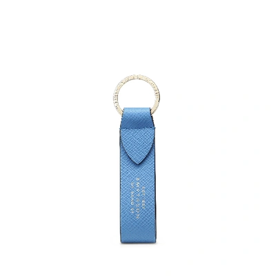 Smythson Leather Keyring In Nile Blue