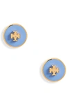 Tory Burch Kira Enamel Circle Stud Earrings In Tory Gold / Himalaya Blue