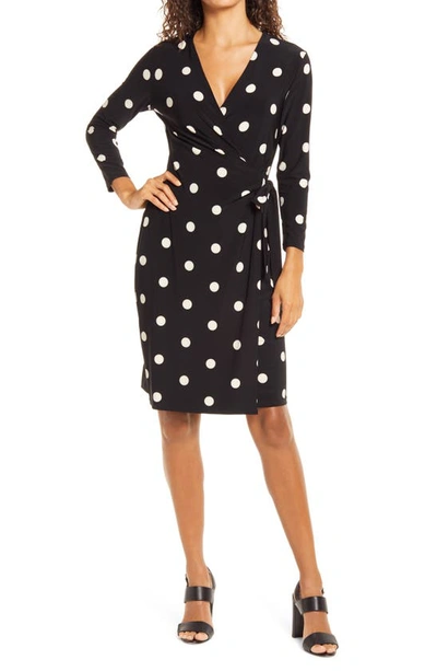 ANNE KLEIN DOT PRINT LONG SLEEVE WRAP DRESS,10766984