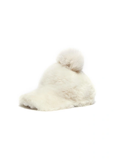 Karl Donoghue Fox Fur Pom Pom Lambskin Shearling Cap In White