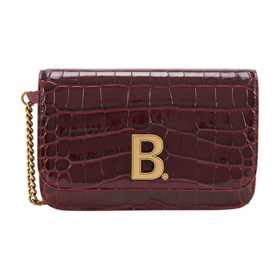 Balenciaga B Wallet On Chain In Dark Red