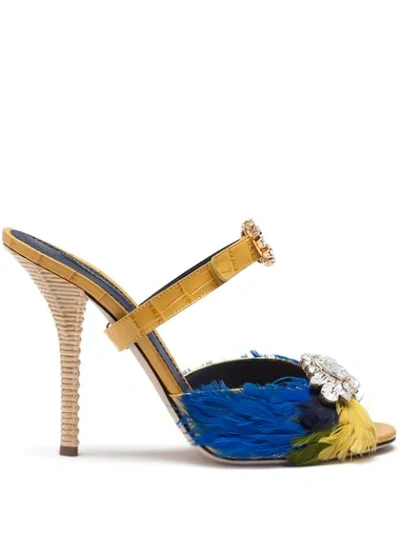 Dolce & Gabbana Feather-embellished Mules In Blue