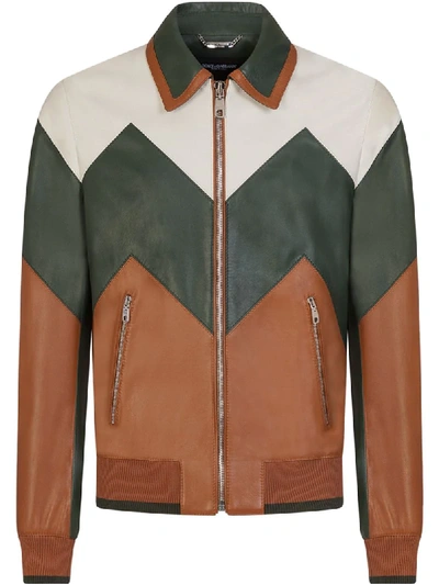 Dolce & Gabbana Multicolored Leather Jacket In Brown