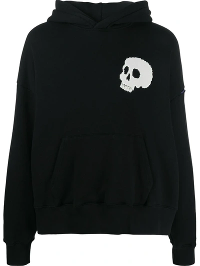 Palm Angels Jersey Hoodie With Skull And Logo Print In Black