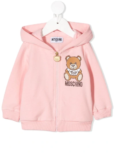 Moschino Babies' Logo Zipped Hoodie In Pink