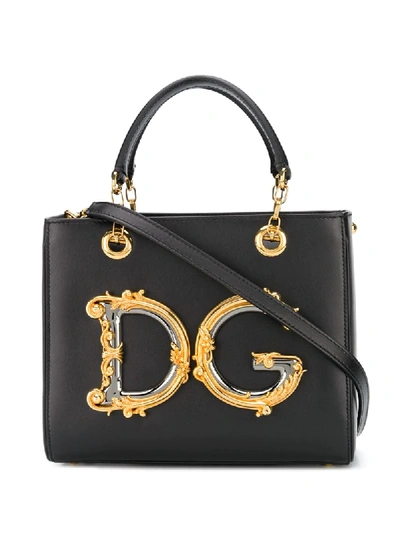 Dolce & Gabbana Gold Logo Plaque Tote Bag In Black