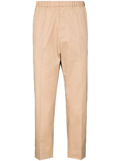 Jil Sander Elasticated-waist Cotton-gabardine Trousers In Beige