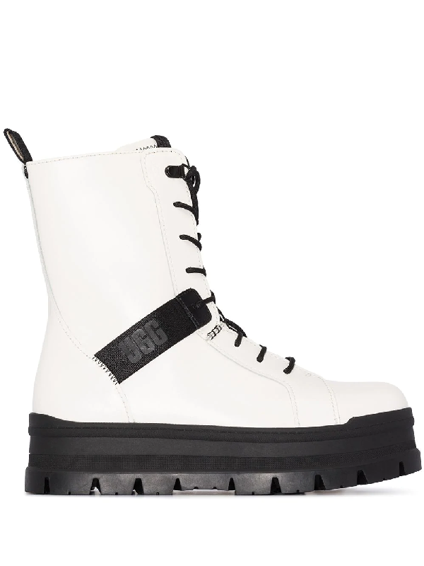 Ugg Sheena Leather Combat Boots In White | ModeSens