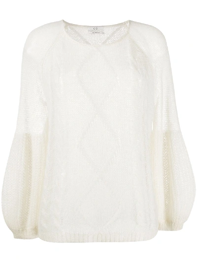 Co Balloon-sleeved Cable Knit Sweater In White