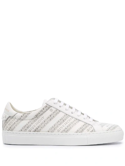 Givenchy White Logo Chain Tennis Leather Trainers In White And Black
