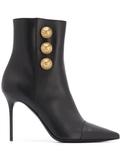 Balmain Roni High Heels Ankle Boots In Black Leather In Nero