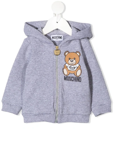 Moschino Babies' Logo Zipped Hoodie In Grey