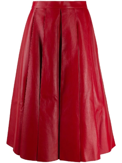 Alexander Mcqueen Pleated Leather Midi Skirt In Red