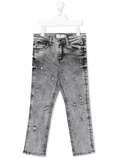 Philipp Plein Junior Kids' Distressed Straight-leg Jeans In Grey
