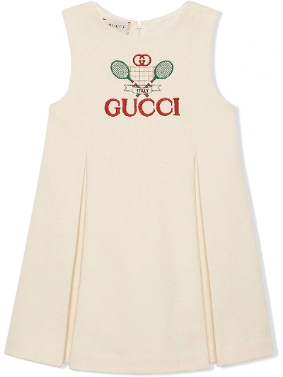 Gucci Kids'  Tennis 刺绣连衣裙 In Ivory