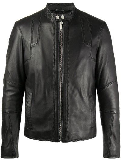 Les Hommes Zipped Leather Jacket In Black