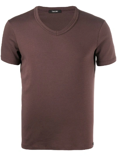 Tom Ford Cotton Blend Crew Neck T-shirt In Purple