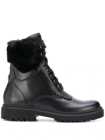 Moncler Patty Faux Shearling-trimmed Leather Hiking Boots In Black